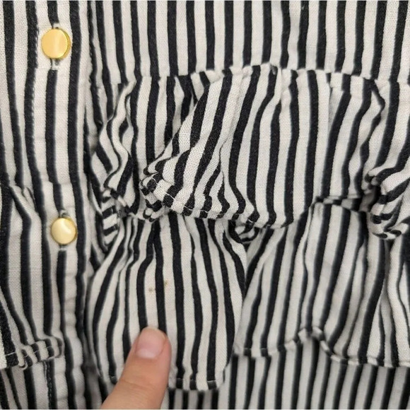 Zara Basic Black & White Gold Cream Button Down Front Ruffle Top Women Small - Picture 5 of 9